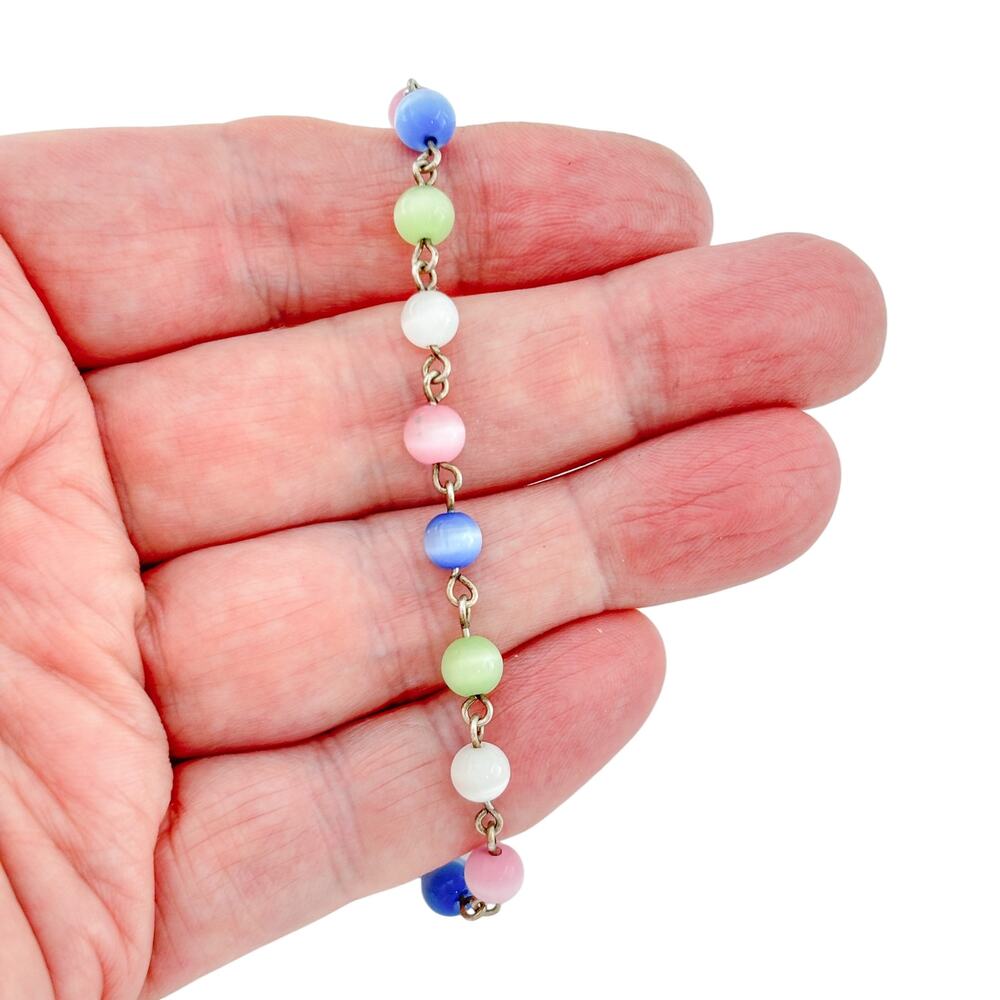 Vintage Sterling Silver 925 Cat's Eye Glass Bracelet  7.25"